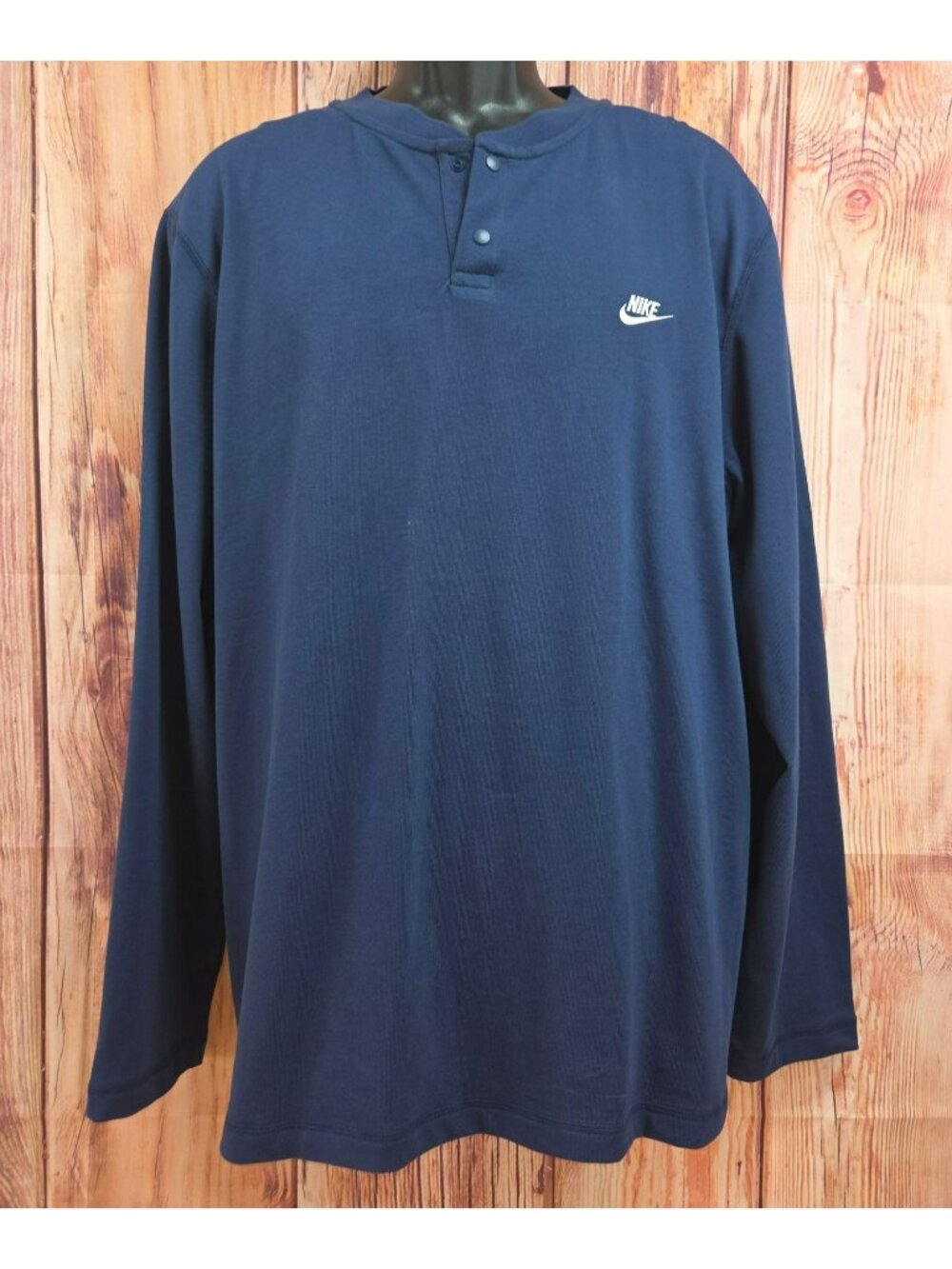 Nike Mens XL Navy Blue Long-Sleeve Henley Golf Shirt Midweight